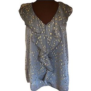 BCBG Gray & Gold Ruffled Top, Medium